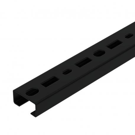 Profile rail, 17 mm slot, perforated, black 400 | 35 | 18 | 1,25 | Tērauds | PES135 – poliesters | melns; RAL 9005