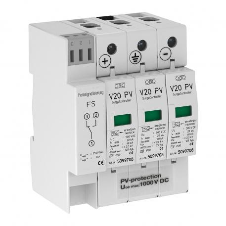 Fotoelektriskā pārspriegumaizsardzība V20, 1000 V DC ar tālvadības signalizāciju 3 | IP20